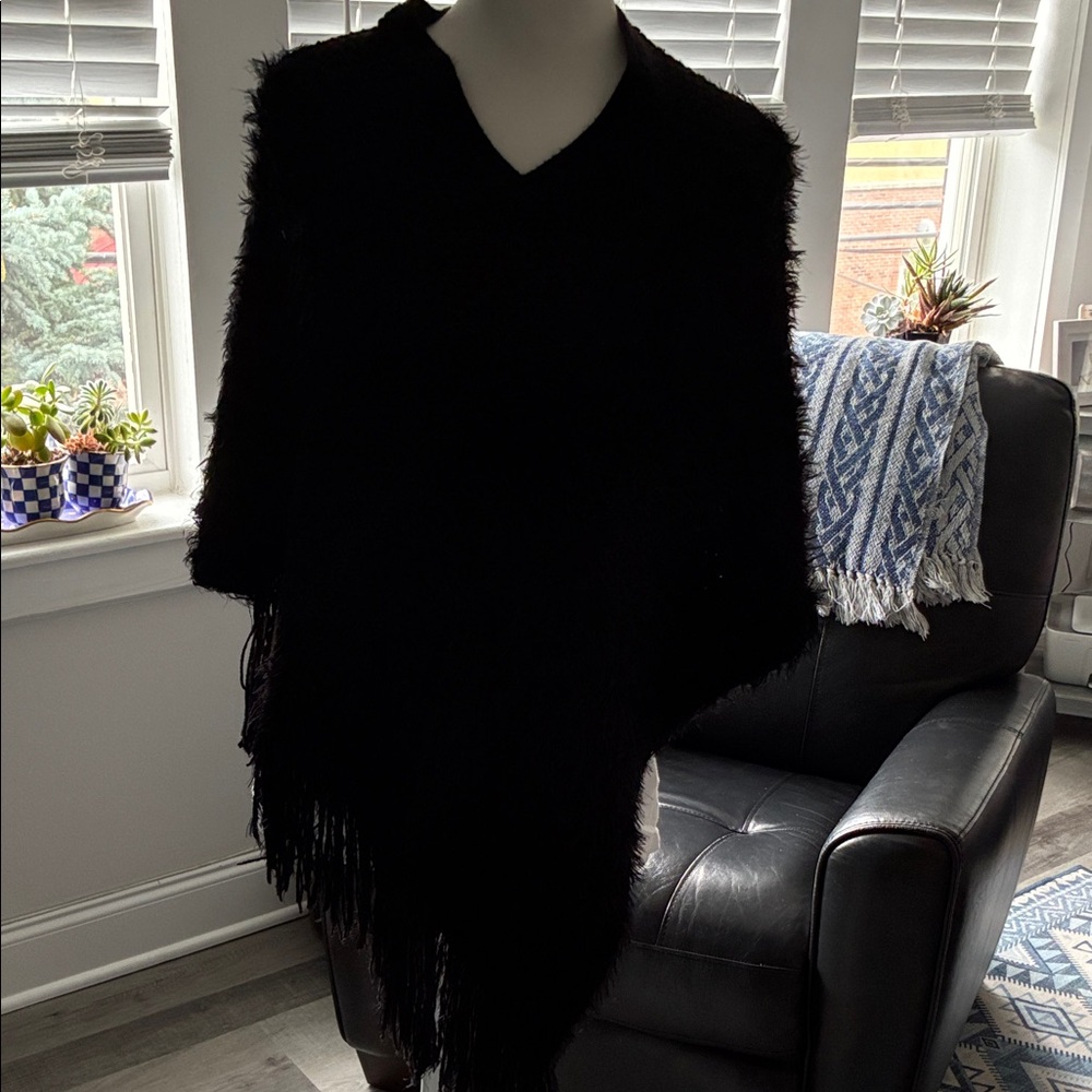 2 Chic Black Fringe Poncho